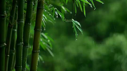 唯美雨天绿色竹林空镜视频素材模板下载