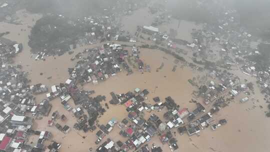 城镇洪水淹没航拍山洪水灾自然灾害极端天气视频素材模板下载