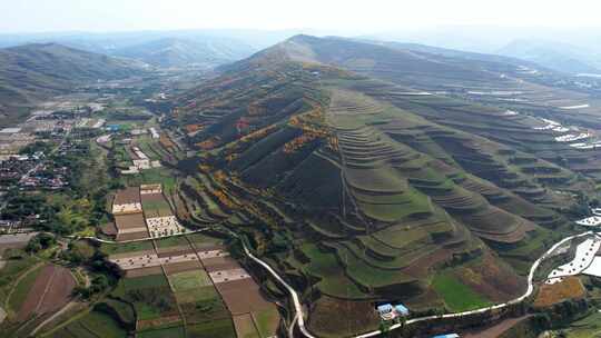 航拍高清农村山川农田