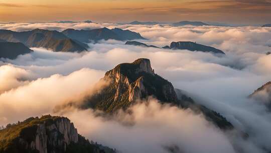 山峦云海日出美景