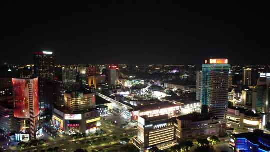 浙江宁波城市夜景灯光航拍