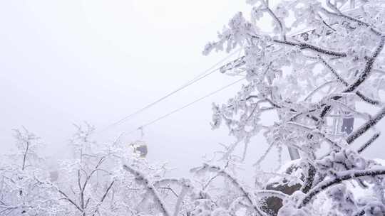 河南老君山雪后旅游索道缆车旅行