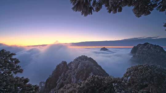 安徽 黄山 冬天雾凇云海 日出 自然风光视频素材模板下载