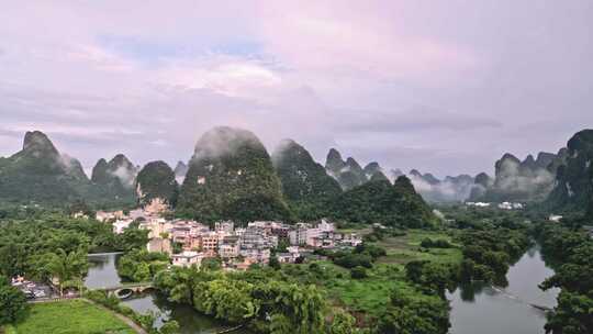 航拍视角下的田园山川风景