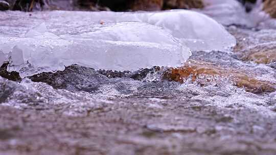 初春 冰雪融化 解冻 冰层 流水 融冰 河流