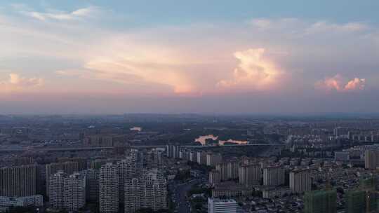 夏日傍晚 晚霞映衬夏的芜湖主城航拍素材