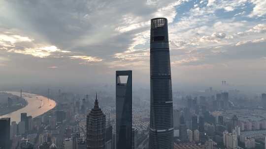 上海清晨航拍空镜