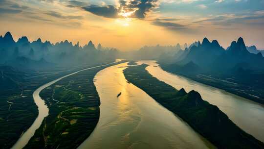 日出下的壮丽山河风景