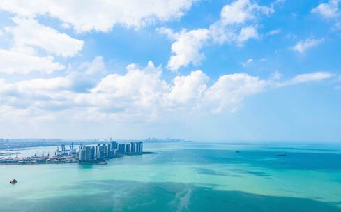 4K 海口湾 秀英港 航拍延时