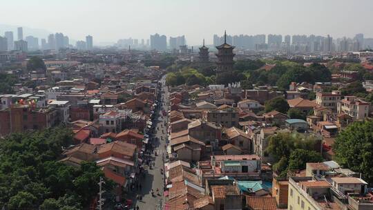 泉州西街航拍东西塔开元寺闽南建筑旅游景点