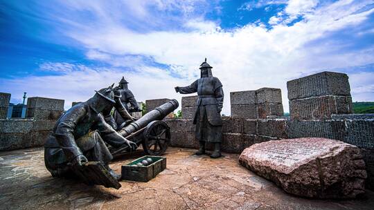 8k延时中国古代城墙大炮防守战士