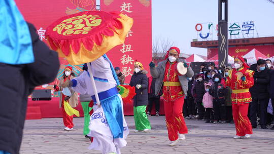 山东新年春节传统非遗鼓子秧歌唯美慢镜头