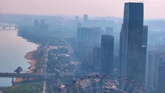 江西南昌赣江高楼大厦航拍城市风景红谷滩新