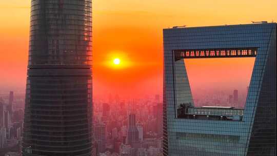 上海陆家嘴风景  上海金色晚霞