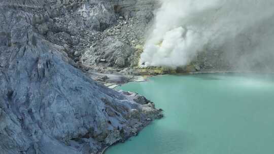 HDR印尼爪哇岛伊真火山湖泊航拍自然风光