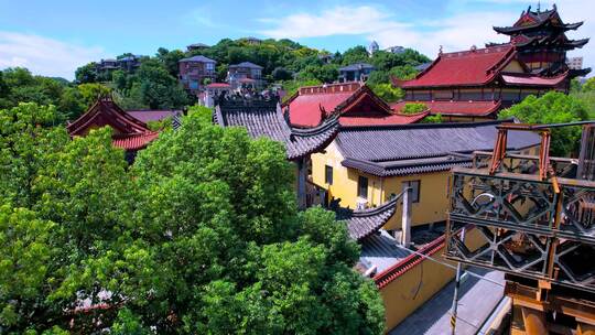 航拍杭州萧山区复兴寺建筑