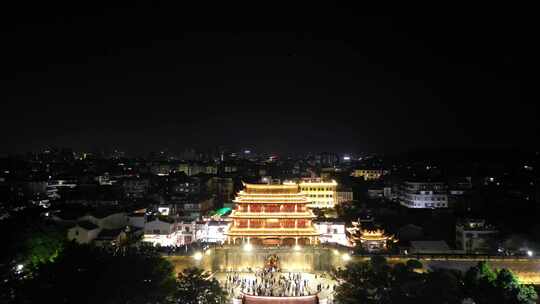 广东潮州古城广济门城楼夜景航拍