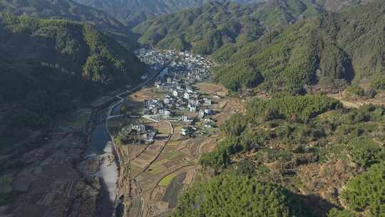 安徽皖南休宁大阜村山区农村建筑航拍