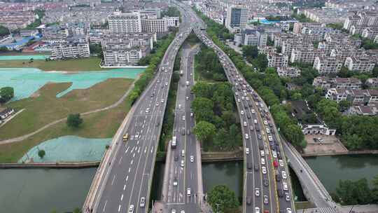 江苏苏州城市交通高架桥航拍视频素材模板下载