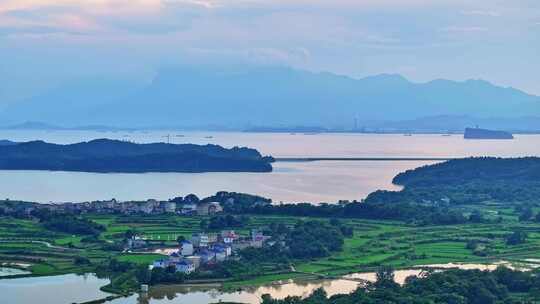 江西九江庐山脚下鄱阳湖村落高空航拍