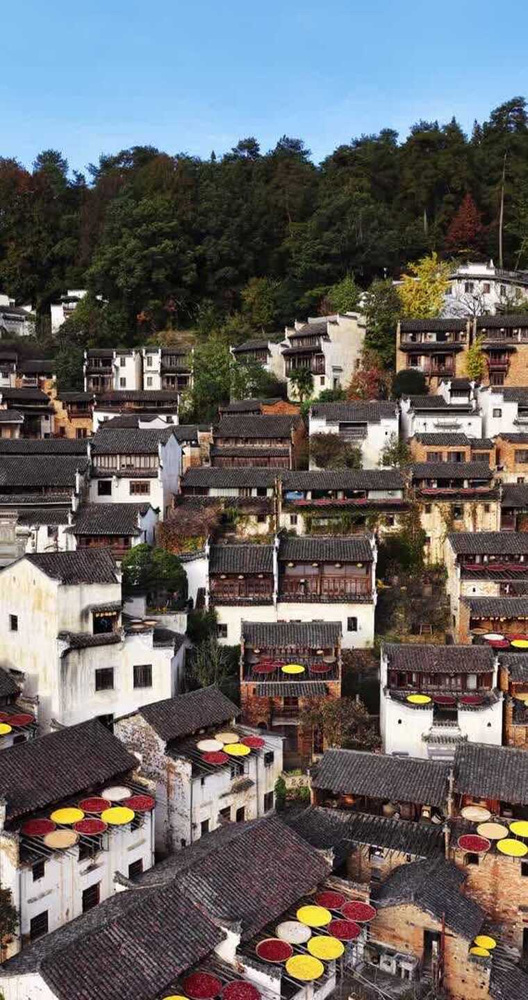 江西婺源篁岭美丽乡村晒秋航拍