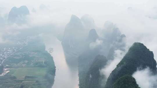 广西桂林阳朔风光中国山河航拍生态环境自然