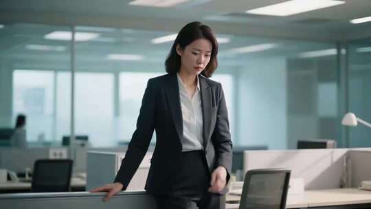 办公室内职业女性站立走动