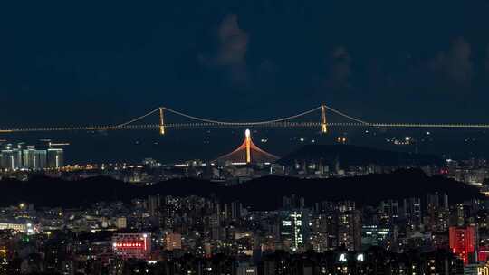 深圳宝安机场深中大桥滨海湾大桥夜景延时