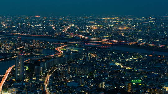 灯光璀璨的城市夜晚景观视频素材模板下载