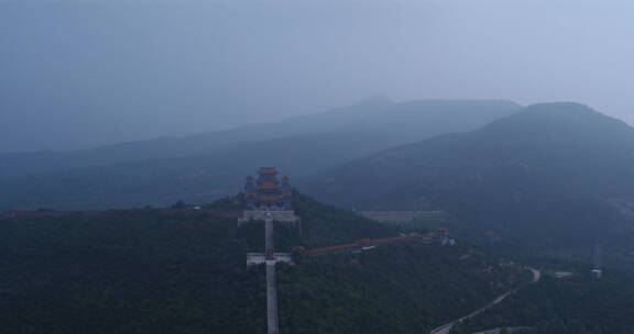 旅游景区 航拍廉颇庙 群山大全景 正面 推