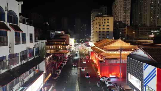 福建莆田地标建筑古谯门夜景灯光航拍