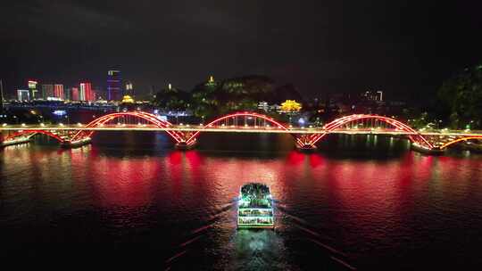 广西柳州柳江夜景文惠桥夜景灯光航拍