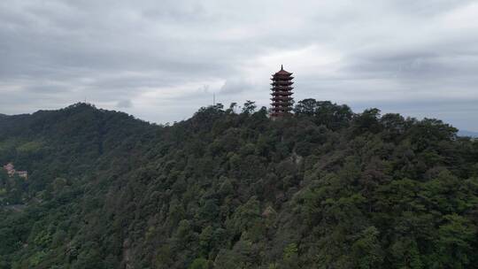 重庆北碚缙云山观景塔人文景观航拍