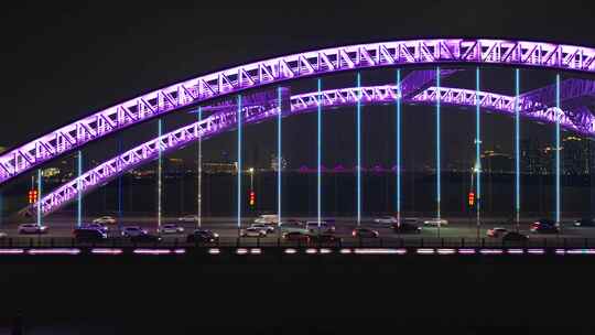 晚高峰城市桥梁夜景车流航拍视频素材模板下载