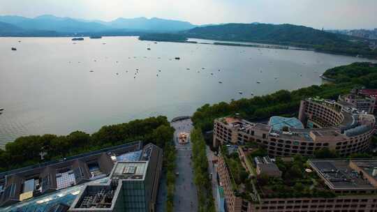 杭州西湖龙翔桥商圈风景航拍视频素材