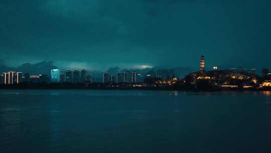 温州鹿城区瓯江夜景延时摄影