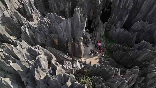 云南昆明石林县石林风景区航拍地质风光