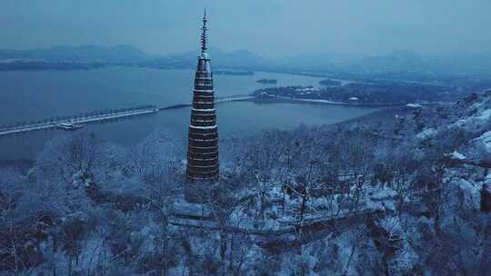 杭州西湖保俶塔雪景宝石山雪景