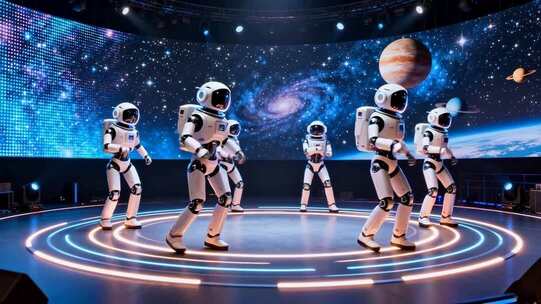 舞台上机器人模拟宇航员舞蹈