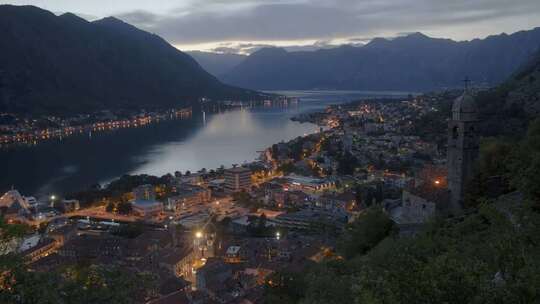 科托尔海湾夜景延时、旅游度假