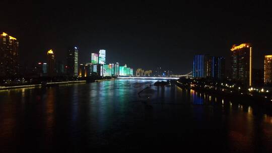 航拍福州闽江两岸夜景灯光