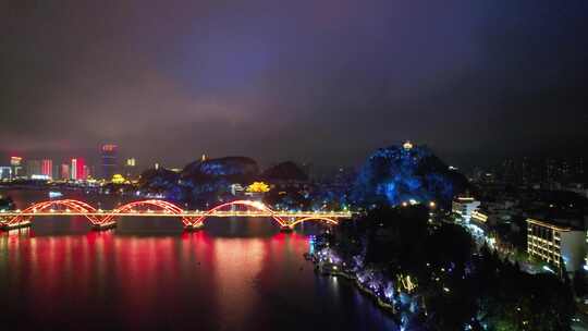 广西柳州柳江夜景文惠桥夜景灯光航拍