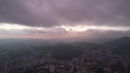 山川城市日出彩霞航拍