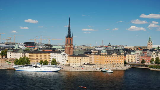 航拍斯德哥尔摩全景瑞典首都晴朗的一天视频素材模板下载