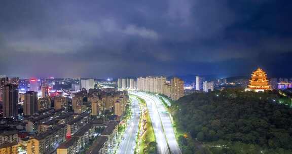 九江快速路夜景南山公园段航拍延时