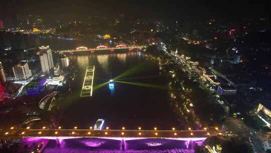 航拍广西柳州柳江夜景风光视频素材模板下载