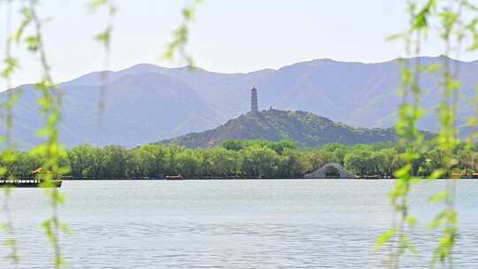 蓝天白云北京颐和园皇家园林天际线风景