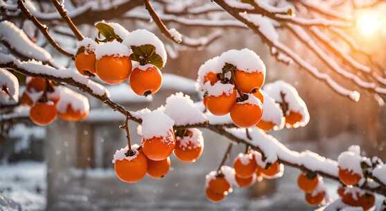 冬雪 柿子  雪地里的柿子