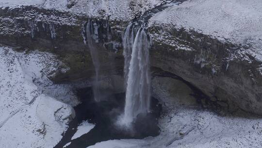 4K冰岛雪山雪地北极圈瀑布航拍