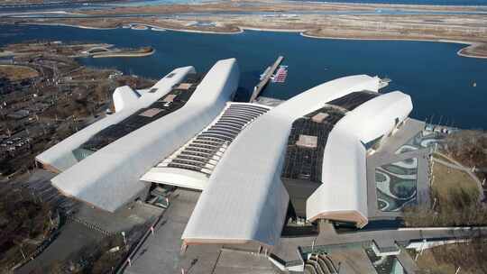 天津滨海国家海洋博物馆城市建筑风光航拍